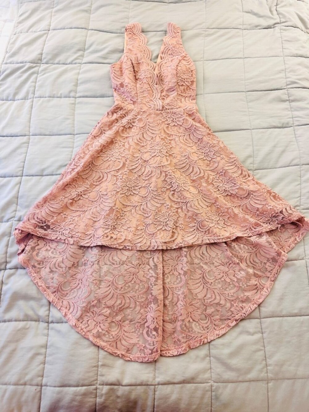 Romantic Pink Lace High-Low Formal Dress Sz 1 Fairy Homecoming Feminine Cottage